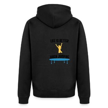 Hobby Trampolinist Trampoline Jumping Ironic Quote - Unisex Premium Organic Zip Hoodie - black - Back - Nico (187cm)