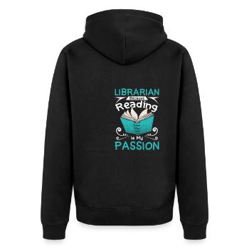 Librarian because reading is my passion - Unisex Premium Bio Zip Hoodie - Schwarz - Hinten - Nico (187cm)