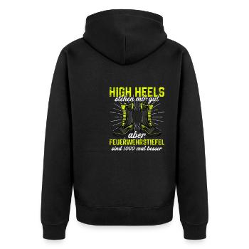 Feuerwehrfrau Feuerwehr Feuerwehrmann Mama - Unisex Premium Bio Zip Hoodie - Schwarz - Hinten - Nico (187cm)