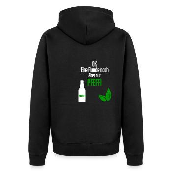 Pfeffi Saufen Pfefferminz Schnaps Party Spruch - Unisex Premium Bio Zip Hoodie - Schwarz - Hinten - Nico (187cm)