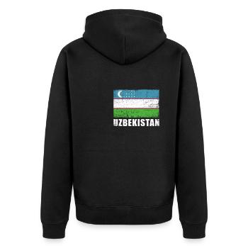 Drapeau de l’Ouzbékistan Grunge Drapeau de l’Ouzbékistan - Veste à capuche bio Premium Unisexe - noir - Dos - Nico (187cm)