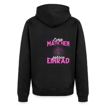 Echte Mädchen fahren Einrad - Unisex Premium Bio Zip Hoodie - Schwarz - Hinten - Nico (187cm)