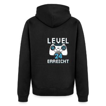 Level 24 Erreicht Gamer - Unisex Premium Bio Zip Hoodie - Schwarz - Hinten - Nico (187cm)