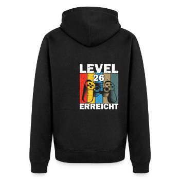 Level 26 Erreicht Gamer - Unisex Premium Bio Zip Hoodie - Schwarz - Hinten - Nico (187cm)
