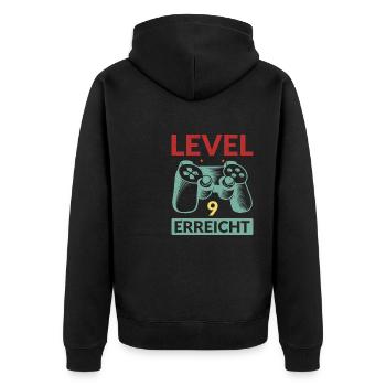 Level 9 Erreicht Gamer - Unisex Premium Bio Zip Hoodie - Schwarz - Hinten - Nico (187cm)