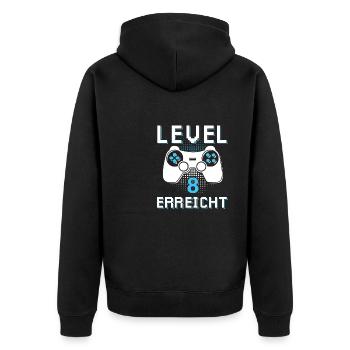 Level 8 Erreicht Gamer - Unisex Premium Bio Zip Hoodie - Schwarz - Hinten - Nico (187cm)