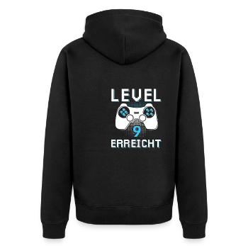 Level 9 Erreicht Gamer - Unisex Premium Bio Zip Hoodie - Schwarz - Hinten - Nico (187cm)