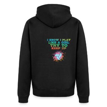 Ich Weiß, Ich Spiele Wie Ein Mädchen Farbenfrohen - Unisex Premium Bio Zip Hoodie - Schwarz - Hinten - Nico (187cm)