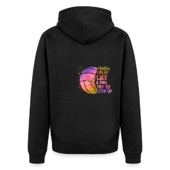 Ich Weiß, Ich Spiele Wie Ein Mädchen Farbenfrohen - Unisex Premium Bio Zip Hoodie - Schwarz - Hinten - Nico (187cm)