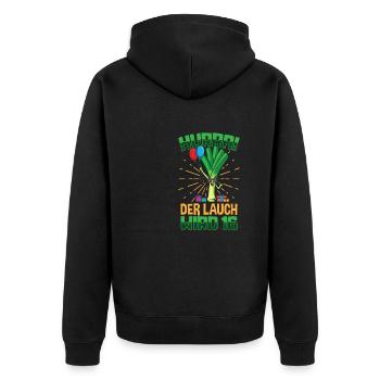 Lauch Kostüm Bodybuilding Satire Gym Jga - Unisex Premium Bio Zip Hoodie - Schwarz - Hinten - Nico (187cm)