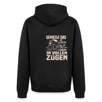Genieße Das Leben In Vollen Zügen Zugführer - Unisex Premium Bio Zip Hoodie - Schwarz - Hinten - Nico (187cm)