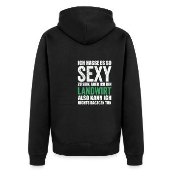 Landwirtschaft Landwirt Traktor Trecker Farm Bauer - Unisex Premium Bio Zip Hoodie - Schwarz - Hinten - Nico (187cm)