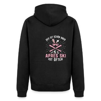 Skifahren Skifahren Après Ski ist öfter - Unisex Premium Bio Zip Hoodie - Schwarz - Hinten - Nico (187cm)