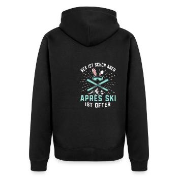 Skifahren Skifahren Après Ski ist öfter Skifahrer - Unisex Premium Bio Zip Hoodie - Schwarz - Hinten - Nico (187cm)