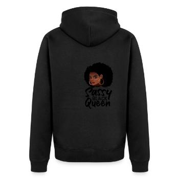 Sassy Black Queen Stolze Afroamerikanische Frauen - Unisex Premium Bio Zip Hoodie - Schwarz - Hinten - Nico (187cm)
