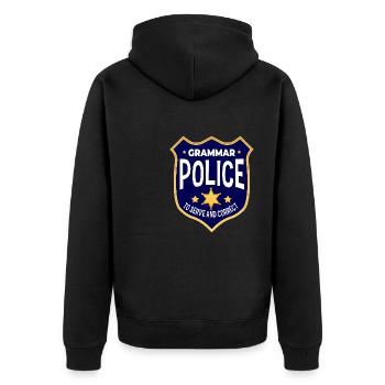 Grammar Police, To Funny Teacher Costume To - Unisex Premium Organic Zip Hoodie - black - Back - Nico (187cm)