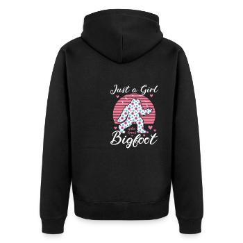 Nur Ein Mädchen, Das Bigfoot Sasquatch Liebt - Unisex Premium Bio Zip Hoodie - Schwarz - Hinten - Nico (187cm)
