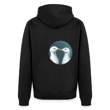 Küssende Möwen - Unisex Premium Bio Zip Hoodie - Schwarz - Hinten - Nico (187cm)