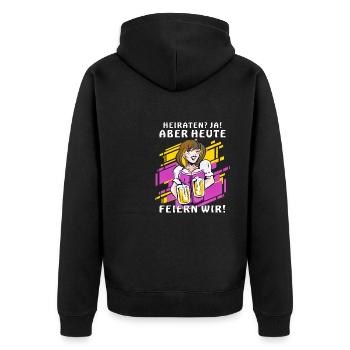 HEIRATEN JA ABER HEUTE FEIERN WIR - Unisex Premium Bio Zip Hoodie - Schwarz - Hinten - Nico (187cm)