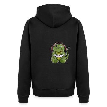 Crocodile With Gaming Controller I Funny Gaming I - Unisex Premium Bio Zip Hoodie - Schwarz - Hinten - Nico (187cm)