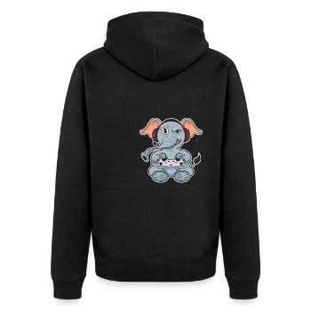 Elephant With Gaming Controller I Funny Gaming I - Unisex Premium Bio Zip Hoodie - Schwarz - Hinten - Nico (187cm)
