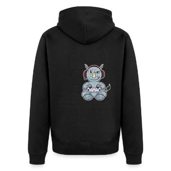 Rhino With Gaming Controller I Funny Gaming I - Unisex Premium Bio Zip Hoodie - Schwarz - Hinten - Nico (187cm)