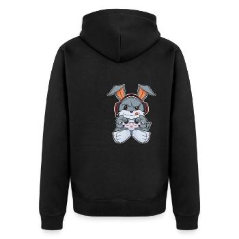 Rabbit With Gaming Controller I Funny Gaming - Unisex Premium Bio Zip Hoodie - Schwarz - Hinten - Nico (187cm)