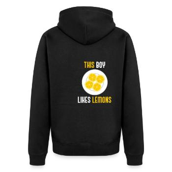 Junge mag Zitronen Erfrischende Limonade Sommer - Unisex Premium Bio Zip Hoodie - Schwarz - Hinten - Nico (187cm)