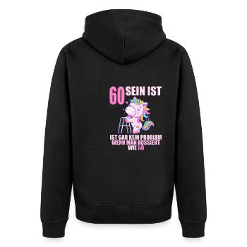 60 sein ist nicht schlimm wenn man 60 Geburtstag - Unisex Premium Bio Zip Hoodie - Schwarz - Hinten - Nico (187cm)