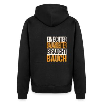 Ein Echter Bauarbeiter braucht Bauch - Unisex Premium Bio Zip Hoodie - Schwarz - Hinten - Nico (187cm)