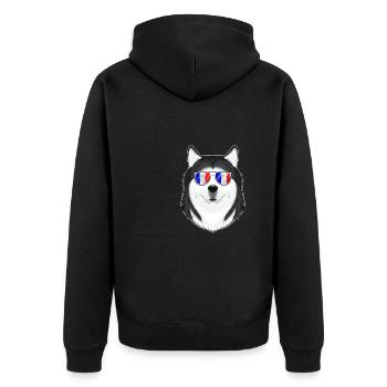 Husky France Sunglasses I French Flag - Unisex Premium Bio Zip Hoodie - Schwarz - Hinten - Nico (187cm)