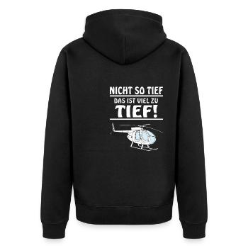 HUBSCHRAUBER NICHT SO TIEF - Unisex Premium Bio Zip Hoodie - Schwarz - Hinten - Nico (187cm)