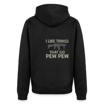 Ich Mag Dinge, Die Pew Pew Gun Enthusiast - Unisex Premium Bio Zip Hoodie - Schwarz - Hinten - Nico (187cm)