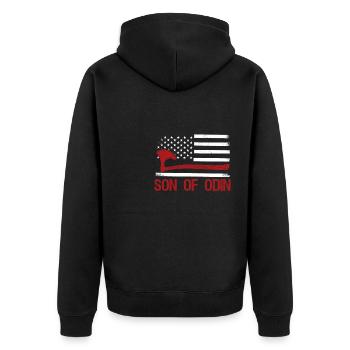 Son of Odin Valhalla American Viking Flag - Unisex Premium Organic Zip Hoodie - black - Back - Nico (187cm)