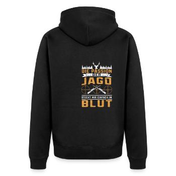 Jäger Passion der Jagd steckt mir einfach im Blut - Unisex Premium Bio Zip Hoodie - Schwarz - Hinten - Nico (187cm)
