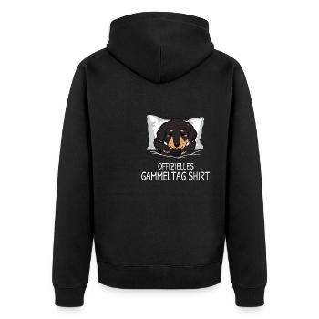 Offizielles Gammeltag Shirt Hovawart Faulenzer - Unisex Premium Bio Zip Hoodie - Schwarz - Hinten - Nico (187cm)