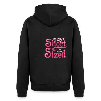 Ich Bin Nicht Kurz, Ich Habe Spaß An Größe - Unisex Premium Bio Zip Hoodie - Schwarz - Hinten - Nico (187cm)