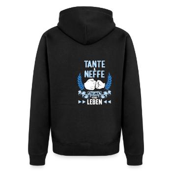 Tante und Neffe Freunde fürs Leben - Unisex Premium Bio Zip Hoodie - Schwarz - Hinten - Nico (187cm)
