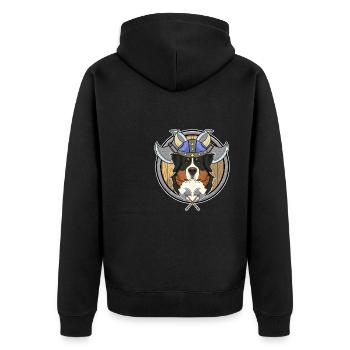 Bernese Mountain Dog I Valhalla I Viking - Unisex Premium Bio Zip Hoodie - Schwarz - Hinten - Nico (187cm)