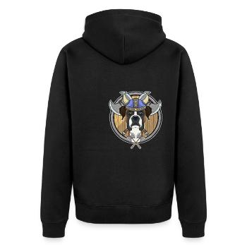 Boxer I Valhalla I Viking - Unisex Premium Bio Zip Hoodie - Schwarz - Hinten - Nico (187cm)
