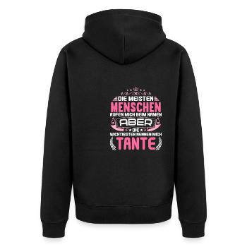 Die wichtigsten Menschen nennen mich Tante - Unisex Premium Bio Zip Hoodie - Schwarz - Hinten - Nico (187cm)