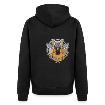 German Shepherd I Valhalla I Viking - Unisex Premium Bio Zip Hoodie - Schwarz - Hinten - Nico (187cm)