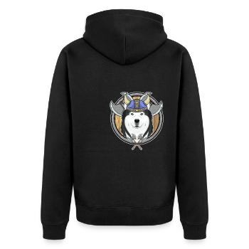 Siberian Husky I Valhalla I Viking - Unisex Premium Bio Zip Hoodie - Schwarz - Hinten - Nico (187cm)