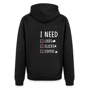 Les médias sociaux aiment les clics café - Veste à capuche bio Premium Unisexe - noir - Dos - Nico (187cm)