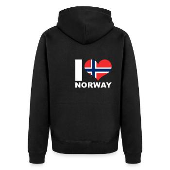 Ich liebe Norwegen Herz Flagge Norwegen - Unisex Premium Bio Zip Hoodie - Schwarz - Hinten - Nico (187cm)
