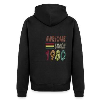 Awesome since 1980 - Unisex Premium Bio Zip Hoodie - Schwarz - Hinten - Nico (187cm)