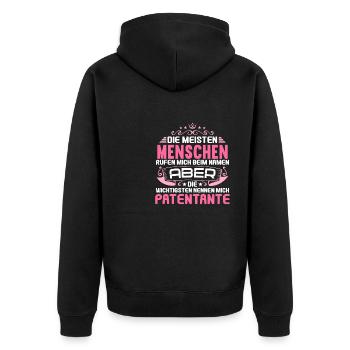 Patenkind Die wichtigsten nennen mich Patentante - Unisex Premium Bio Zip Hoodie - Schwarz - Hinten - Nico (187cm)
