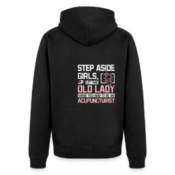 Old lady shoe you how to be an acupuncturist - Unisex Premium Organic Zip Hoodie - black - Back - Nico (187cm)