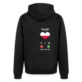 Polen is calling Polen Herz Souvenir - Unisex Premium Bio Zip Hoodie - Schwarz - Hinten - Nico (187cm)