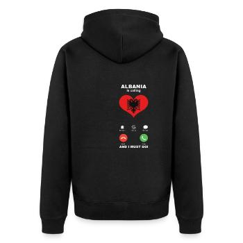 Albanien is calling Albanien Herz Souvenir - Unisex Premium Bio Zip Hoodie - Schwarz - Hinten - Nico (187cm)
